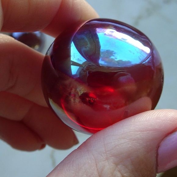 Red Iridescent Oil Spill Handblown Glass Christmas Balls Table Candy Decor - Picture 5 of 9